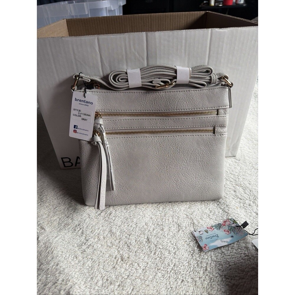 Brentano Multi Zipper Crossbody Purse In Grey 10” x 8”